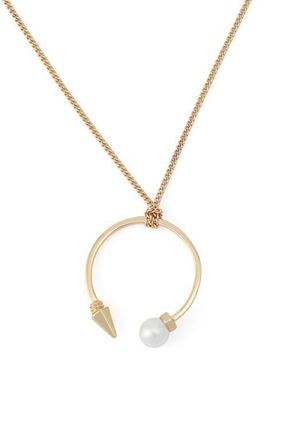 AllSaints Faux Pearl Spike Pendant Necklace in Gold/Pearl at Nordstrom