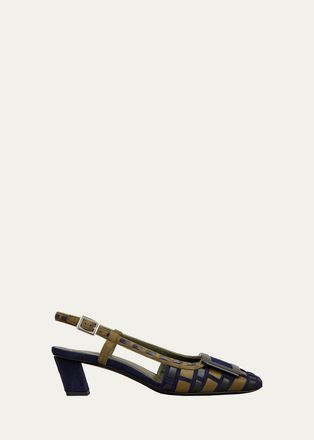 Roger Vivier 45mm Belle Vivier Infilature Woven Leather Slingback Pumps