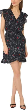 CeCe by Cynthia Steffe Ruffle Surplice Faux Wrap Miniskirt in Rich Black at Nordstrom, Size 14