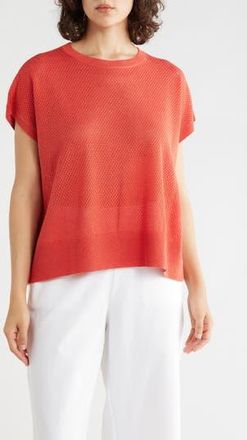 Eileen Fisher Crewneck Short Sleeve Pointelle Sweater in Tamarillo at Nordstrom Rack, Size Xx-Small