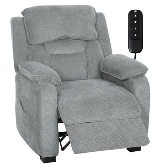 HOMCOM Homcom Sill&oacute;n Relax Reclinable El&eacute;ctrico Con Motor Silencioso, Mando Con 2 Posiciones Memoria, Reposapi&eacute;s, Reposacabezas, Puerto Usb, Bolsillos, Gris
