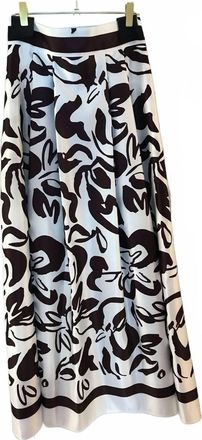 Milva Mi. Womens Printed Pull-On Midi Skirt In White/ Chocolate