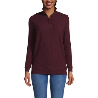 Lands End Long Sleeve Waffle Quarter Zip Pullover in Lush Burgundy at Nordstrom, Size X-Small