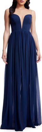 Dress The Population Eleanor Illusion Neck Gown in Navy at Nordstrom, Size X-Small