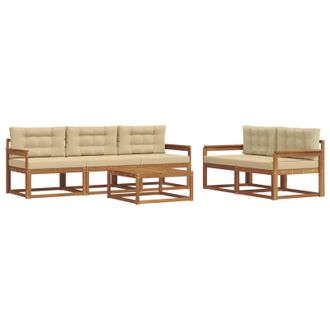 vidaXL Conjunto De Sof&aacute;s De Exterior Con Coj&iacute;n 6 Pcs Natural Y Beige Vidaxl