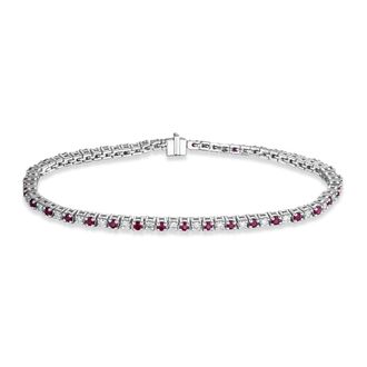 The Diamond Store Ruby and 1ct Lab Diamond Tennis Bracelet in 925 Sterling Silver