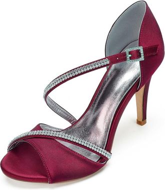 Generic Wedding Bridal Shoes Women Heeled Sandals Dressy Stiletto Bridal Open Toe High Heels for Wedding Party Daily Wear 10.5Cm,Burgundy,5 UK