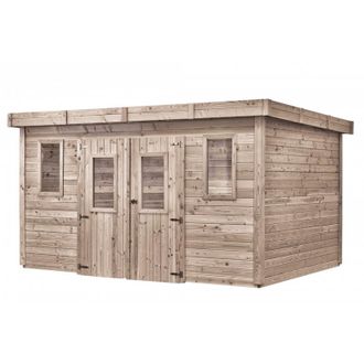 Foresta Caseta De Jard&iacute;n De Madera Tratada T&eacute;rmicamente, 384 X 284 Cm - Espesor De Pared 26 Mm - Techo De Acero Galvanizado - Ventanas Acr&iacute;licas - Thx.4030.0t