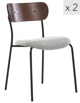 Nordlys Set of 2 Industrial Metal Wood Dining Chairs in Light Grey