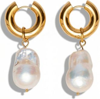 Pompeii3 18k Yellow Gold Plated 2 Fresh Water Pearl Hoops