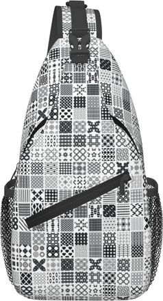 Generic Gray Geometric Ethnic Patterns Cross Body Bag Anti Theft Chest Bag Trendy Fanny Pack For Sports Runner Cycling