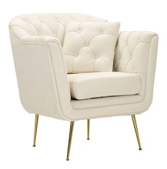 Mauro Ferretti Sill&oacute;n de tela y metal color crema con coj&iacute;n (88 x 83 x 91 cm)