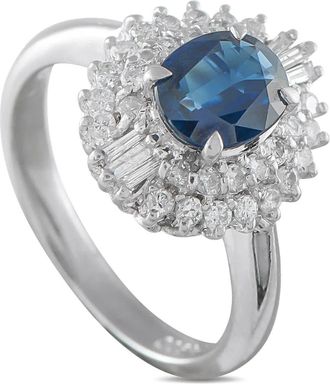 Luxury Bazaar platinum diamond sapphire ring - Zilver