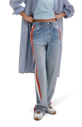 Rag & Bone rb Miramar Side Stripe High Waist Wide Leg Cotton Terry Sweatpant Track Pants in Coney Red White Stripe at Nordstrom, Size X-Large