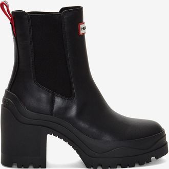 Hunter Womens Miana black notched leather Chelsea boots Women