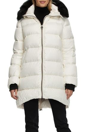Gorski Apres-Ski Horizontal Jacket with Detachable Genuine Shearling Hood Trim in Ivory/black at Nordstrom, Size X-Small