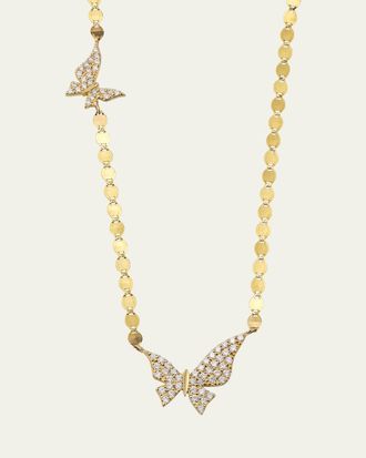 Lana Jewelry 14K Yellow Gold Flawless Double Butterfly Necklace with Diamonds