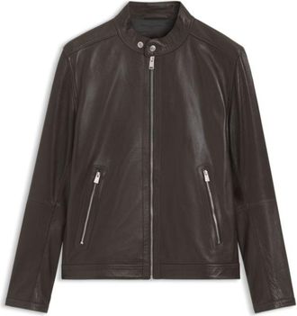 BOSS Grained leather jacket with logo trim