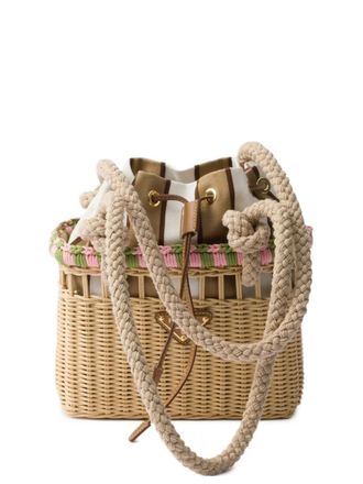 Prada Borsa a spalla Wicker mini - Toni neutri