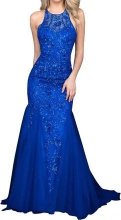 Sherri Hill Beaded Gown In Royal