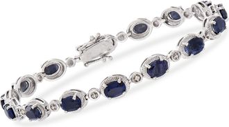 Ross-Simons Sapphire Bracelet With Diamond Accents in Sterling Silver