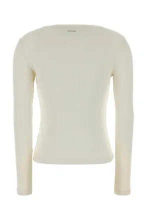 Calvin Klein Womens Ivory Stretch Cotton T-Shirt Tofu Exterior: Elastane Maglieria Sweater