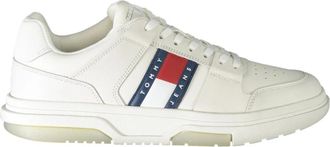 Tommy Hilfiger Sportieve witte vetersneakers met contrastdetails en logoprint - Heren - Sneakers - Wit - 44 EU - Schoenen