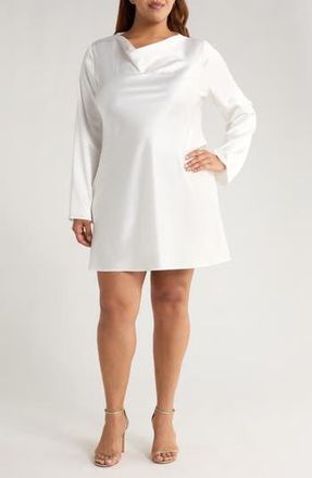 Renee C Cowl Neck Long Sleeve Satin Minidress in Ivory at Nordstrom Rack, Size 3X
