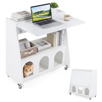 Costway Costway Scrivania Computer Pc Ufficio 80x60 Pieghevole Mobile Ruote Salvaspazio Piccolo Compatto Moderno Legno Cameretta Camera Studio Casa Home Offic