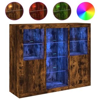 Berkfield Home Sideboards with LED Lights 3 pcs Smoked Oak Engineered Wood in Brown