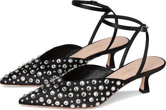 Loeffler Randall Rio Smocked Kitten Heel Womens Shoes Black/Crystal : 9.5 B - Medium, Leather