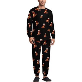 Generic Wine And Cheese Novelty Mens Pajama Set Long Sleeve Sleepwear Loungewear Pjs Top And Pants