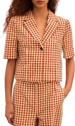 Next Gingham Button-Up Short Sleeve Shirt in Red at Nordstrom, Size 10 Us