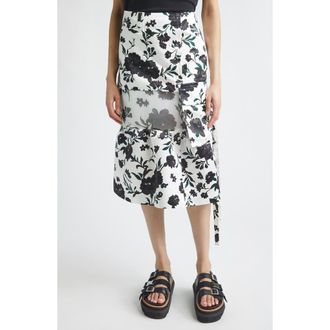 sacai Mixed Media Floral Midi Skirt in White at Nordstrom, Size 3
