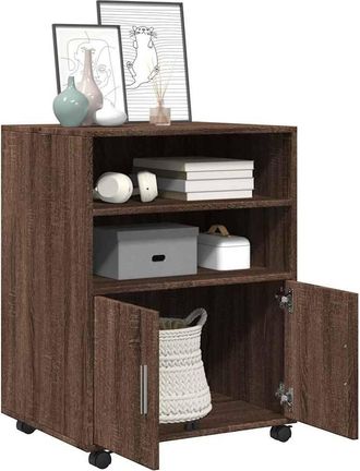 Berkfield Home Rolling Cabinet Brown Oak 60x48x81 cm Engineered Wood | Size: 60 x 48 x 81 cm