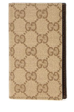Gucci Mens Card Case Beige Cotton Linen Polyurethane Wallet