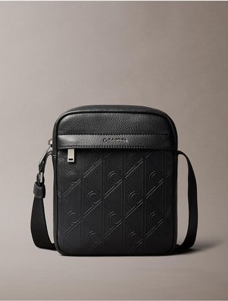 Calvin Klein Mens Debossed Emblem Logo Reporter Bag - Black