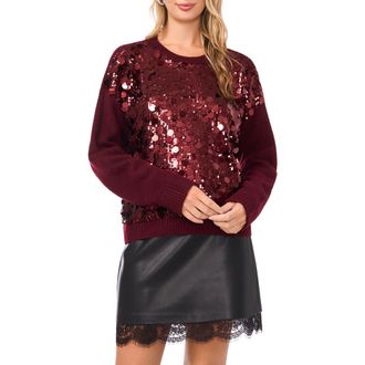 Vince Camuto Paillette Crewneck Sweater in Wine at Nordstrom Rack, Size Xx-Small