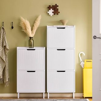 SoBuy Slim Flip-Door Shoe Cabinet - Space-Saving Design in White