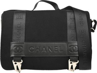 Chanel Sport Line Flap Messenger Wool And Nylon Black Nylon Handbag (Pre-Owned)
