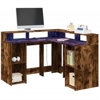 vidaXL Escritorio Con Led Madera Ingenier&iacute;a Roble Ahumado 130x130x91cm
