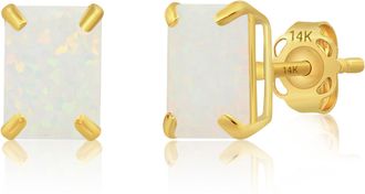 MAX + STONE 14k Yellow Gold Solitaire Emerald-Cut Gemstone Stud Earrings (7x5mm)