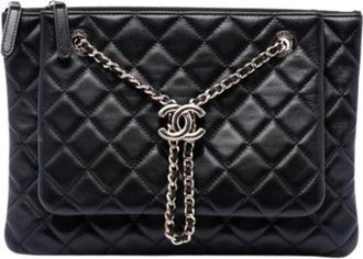 Chanel Pre-owned Vintage Quilted Lambskin Crossbody - Dames - Vintage Clutch - Zwart - ONE Size - Leer - Vintage