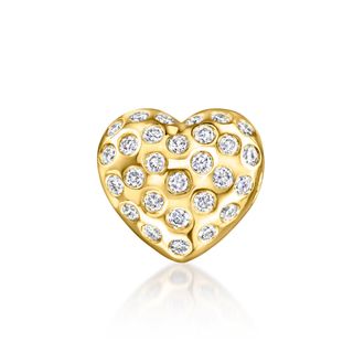 Ross-Simons Lab-Grown Diamond Puffy Heart Bead Charm in 18kt Gold Over Sterling