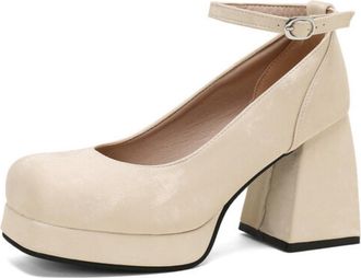 Generic Womens Suede Platform Pumps Adjustable Ankle Strap Round Toe Chunky Block Heel Non Slip Durable Comfortable Fashion Party Daily Shoes,White,3.5 UK