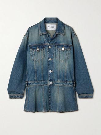 Alaia Giacca In Denim Con Baschina E Cintura - Blu