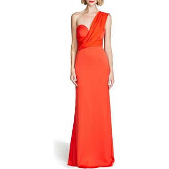 Halston Heritage Roselle One-Shoulder Cotton Blend Crepe Gown in Orange Spice at Nordstrom, Size 8