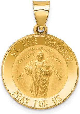 Diamond2Deal 14k Yellow Gold Polished and Satin St Jude Thaddeus Medal Hollow Pendant