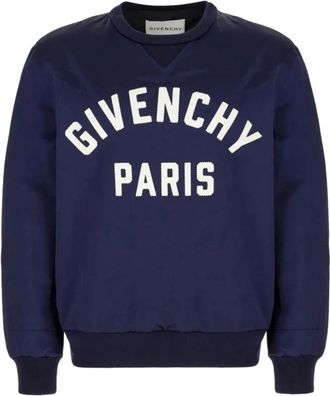 Givenchy Satijnen sweatshirt met Paris-borduursel - Heren - Sweatshirts - Blauw - S - Satijn - Hoodies & sweatvesten