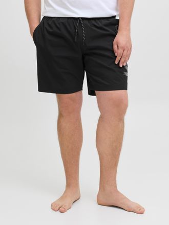 Jack & Jones Plus Size Badeshorts JPSTMAUI JJSWIM SPLICE LOGO AKM SN PLS, Herren, Gr. 42, N-Gr, schwarz, Web, Recycling-Polyamid, JACK & JONES PLUSSIZE, bedruckt, Badehosen 